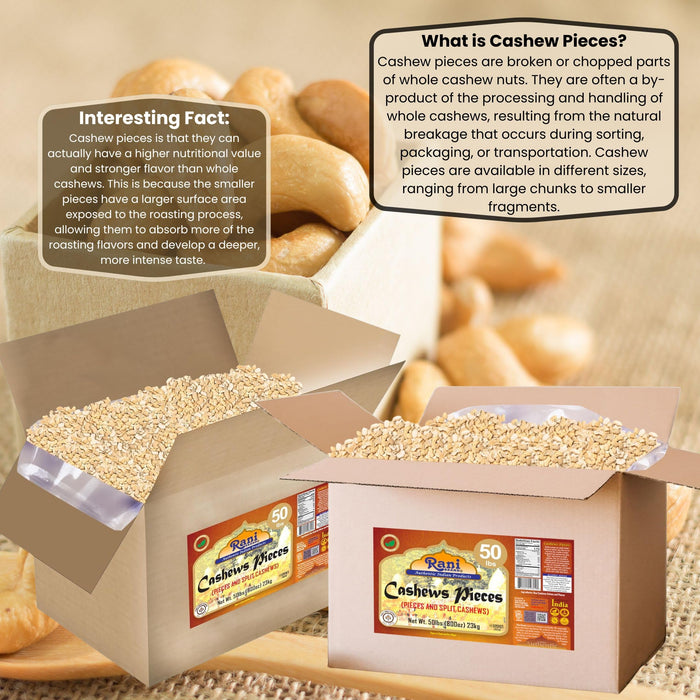 Rani Raw Cashews Halves and Pieces (uncooked, unsalted) 800oz (50lbs) 23kg Vacuum Packed, Bulk Box ~ All Natural, No Preservatives | Vegan | NON-GMO | Kosher | Gluten Friendly