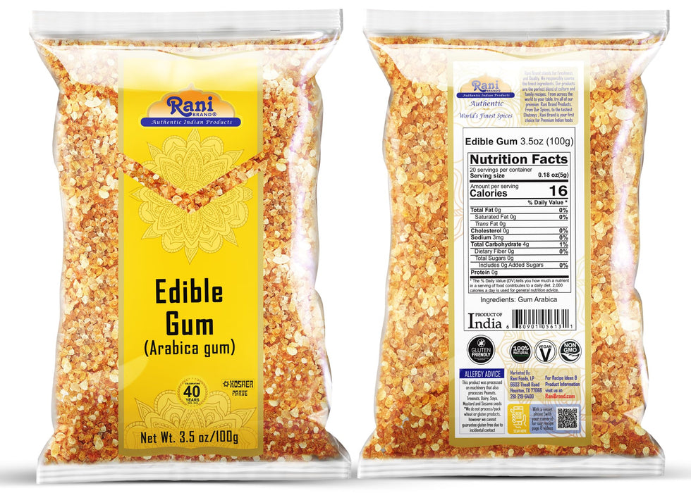 Rani Edible Gum Whole (Arabica Gum) 3.5oz (100g) ~ All Natural, Salt-Free | Vegan | No Colors | Gluten Friendly | NON-GMO | Kosher | Indian Origin