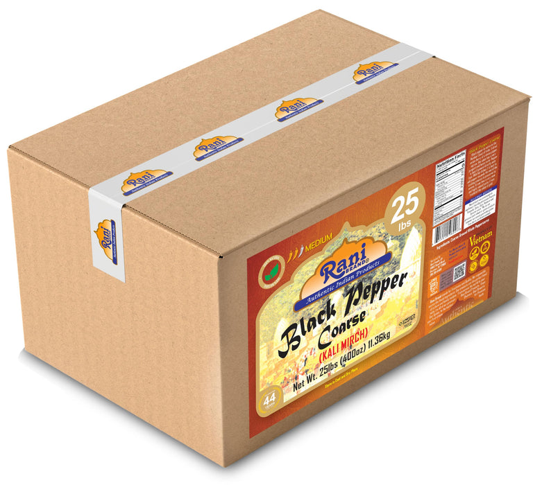 Rani Black Pepper Coarse Ground 28 Mesh (Table Grind), 400oz (25lbs) 11.36kg Bulk Box ~ All Natural | Vegan | Gluten Friendly | NON-GMO | Kosher