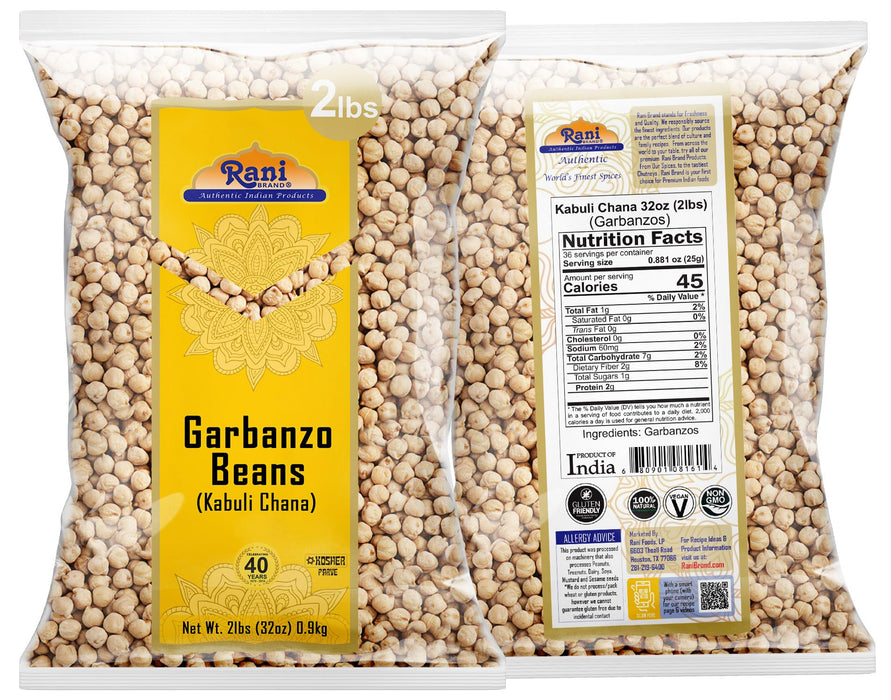Rani Garbanzo Beans (Kabuli Chana) 32oz (2lbs) 908g ~ All Natural | Vegan | Gluten Friendly | NON-GMO | Kosher | Indian Origin