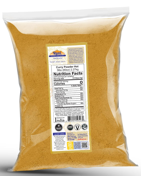 Rani Curry Powder Hot Natural 11-Spice Blend 80oz (5lbs) 2.27kg Bulk ~ Salt Free | Vegan | Gluten Friendly | NON-GMO | Kosher