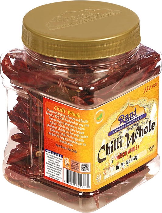 Rani Chilli Whole 5oz (141g) PET Jar ~ All Natural, Salt-Free | Vegan | No Colors | Gluten Friendly | NON-GMO | Kosher | Indian Origin