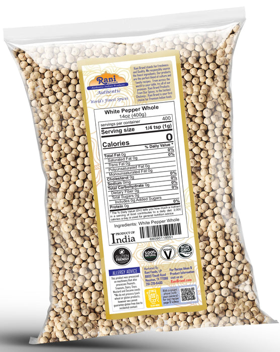 Rani White Pepper (Gol Mirch), Whole Spice 14oz (400g) ~ All Natural | Vegan | Gluten Friendly| NON-GMO | Indian Origin