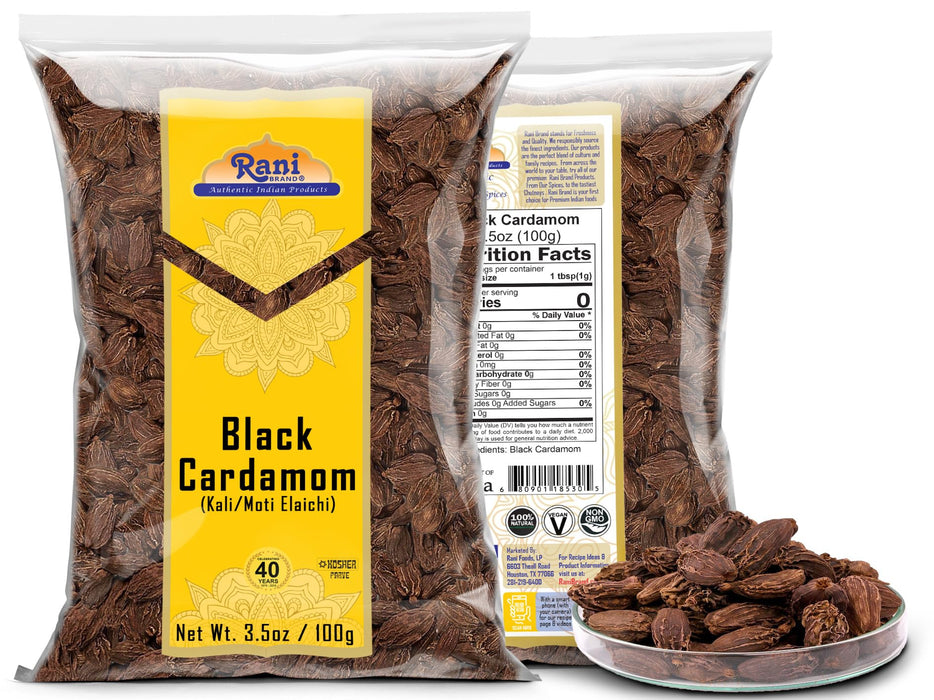 Rani Black Cardamom Pods (Kali Elachi) Whole Indian Spice 3.5oz (100g) ~ All Natural | Vegan | Gluten Friendly | NON-GMO | Kosher | Indian Origin | Smokey, Tsaoko, Cao Guo, Bach Dan Khau, Badi
