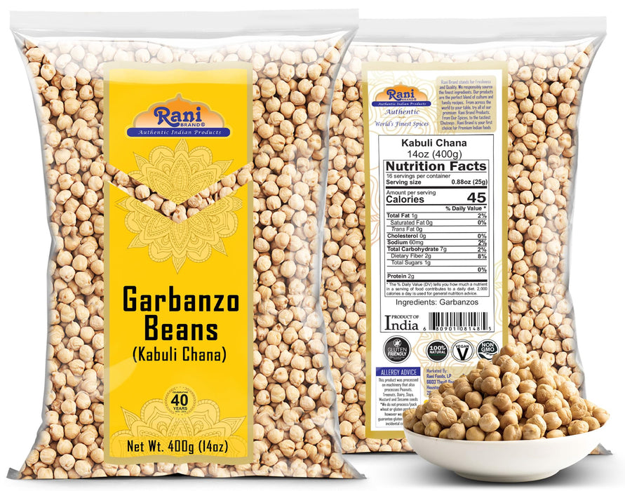 Rani Garbanzo Beans (Kabuli Chana) 14oz (400g) ~ All Natural | Vegan | Gluten Friendly | NON-GMO | Kosher | Indian Origin
