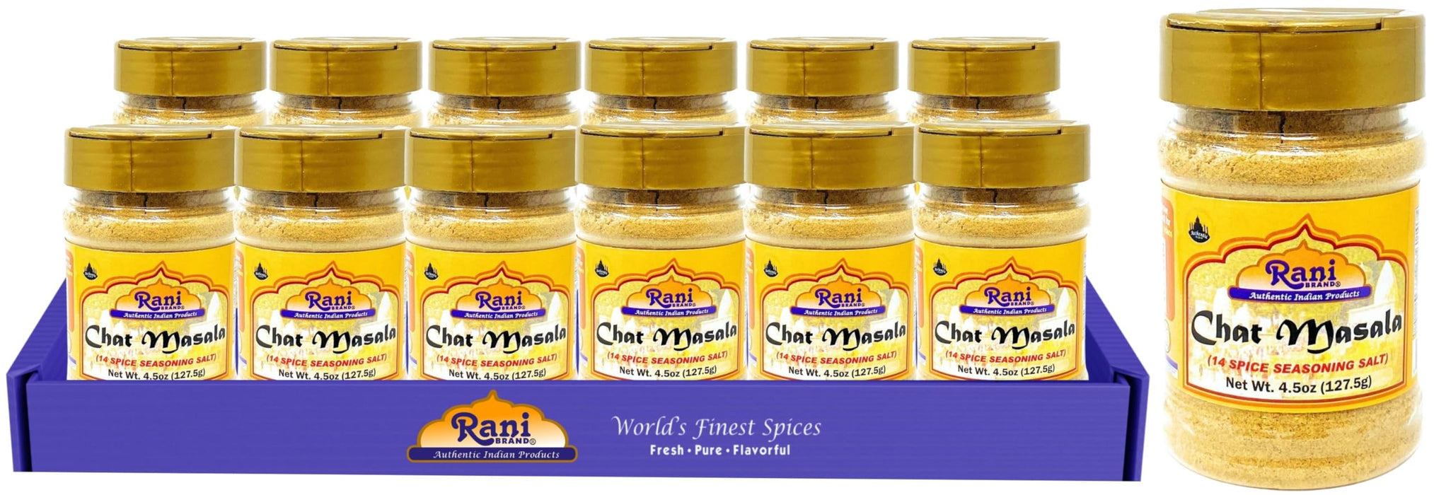 Rani Chat Masala (14 Spice Seasoning Salt) Tangy Indian Seasoning 4.5oz (127.5g) PET Jar, Pack of 12 ~ All Natural | No MSG | Vegan | No Colors | Gluten Friendly | NON-GMO | Indian Origin