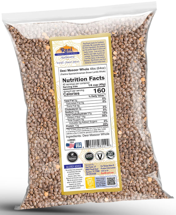 Rani Desi Masoor (Masur) Whole, 64oz (4lbs) 1.81kg (aka. Pardina Spanish) ~ All Natural | Vegan | Kosher | Gluten Friendly | Product of USA