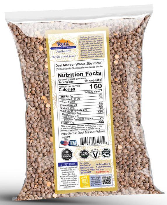 Rani Desi Masoor (Masur) Whole 32oz (2lbs) 907g (aka. Pardina Spanish) ~ All Natural | Vegan | Kosher | Gluten Friendly | Product of USA