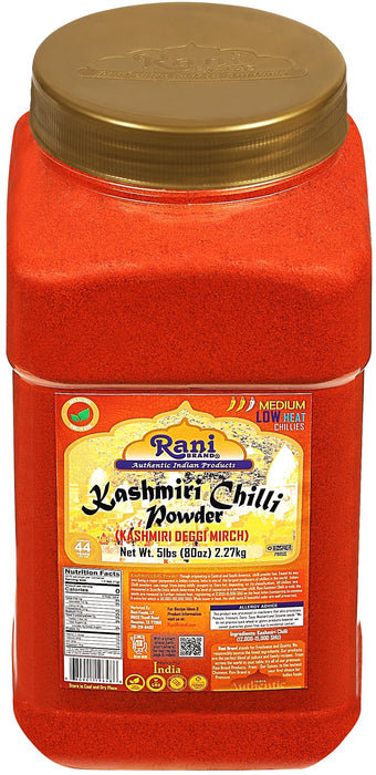 Rani Kashmiri Chilli Powder (Deggi Mirch,Low Heat) Ground Indian Spice 80oz (5lbs) 2.27kg PET Jar ~ All Natural | Salt-Free | Vegan | Kosher | Gluten Friendly | Perfect for Deviled Eggs & Other Low Heat Dishes