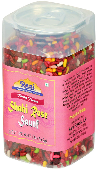 Rani Shahi Rose Saunf 6.47oz (185g) Vacuum Sealed, Easy Open Top, Resealable Container ~ Indian Tasty Treats | Vegan | Gluten Friendly | NON-GMO | Indian Origin