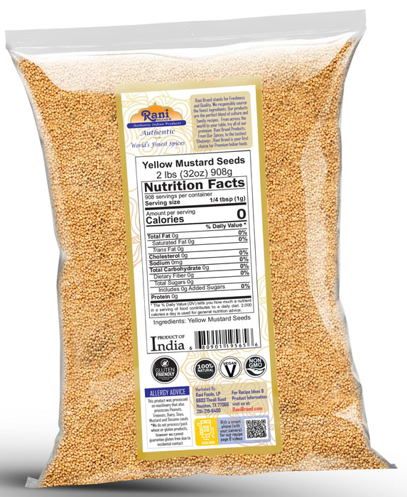 Rani Yellow Mustard Seeds Whole Spice 32oz (2lbs) 908g ~ Ideal for Pickling, Dressing and Making Ground Mustard for Cooking, All Natural | Vegan | Gluten Friendly | NON-GMO | Kosher | Indian Origin