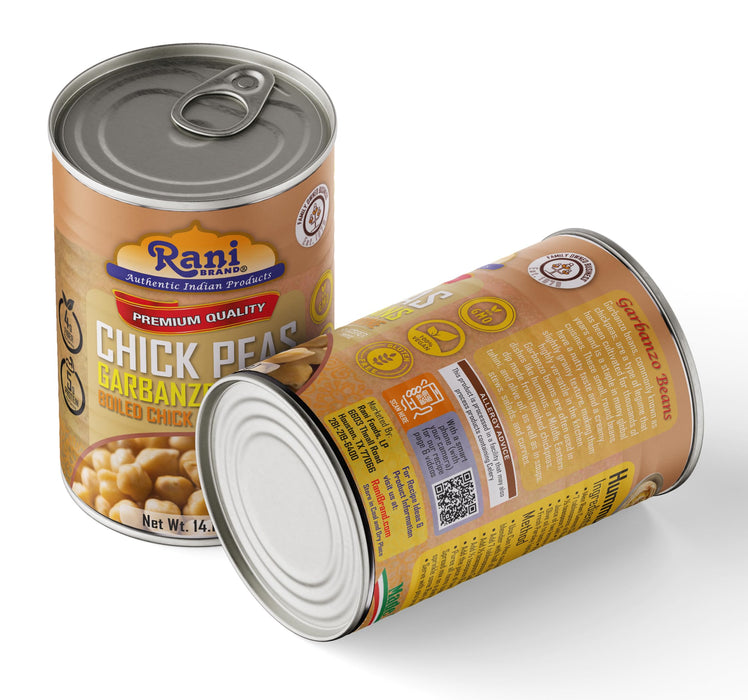 Rani Chick Peas, Garbanzo Beans (Boiled Chick Peas in Brine) Kabuli Chana 14oz (400g) Pack of 4 ~ Easy Open Can | All Natural | Vegan | Gluten Friendly | NON-GMO | Kosher | Indian Origin