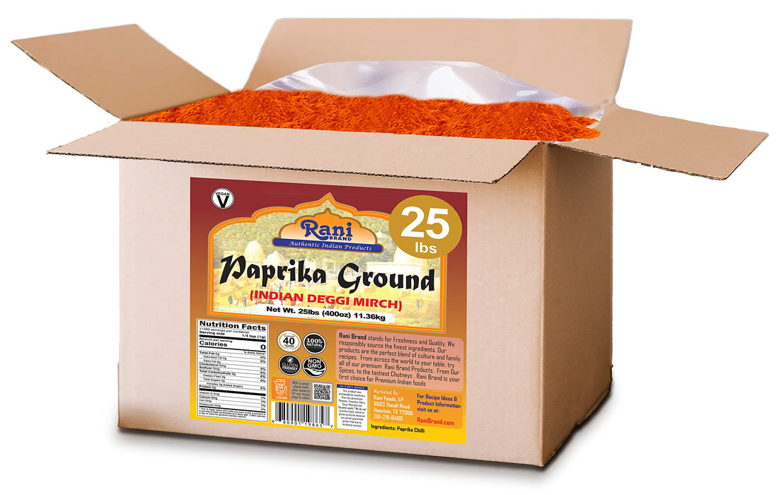 Rani Paprika (Deggi Mirch, Low Heat) Spice Powder, Ground 400oz (25lbs) 11.36kg Bulk Box ~ All Natural, Salt-Free | Vegan | No Colors | Gluten Friendly | NON-GMO | Indian Origin