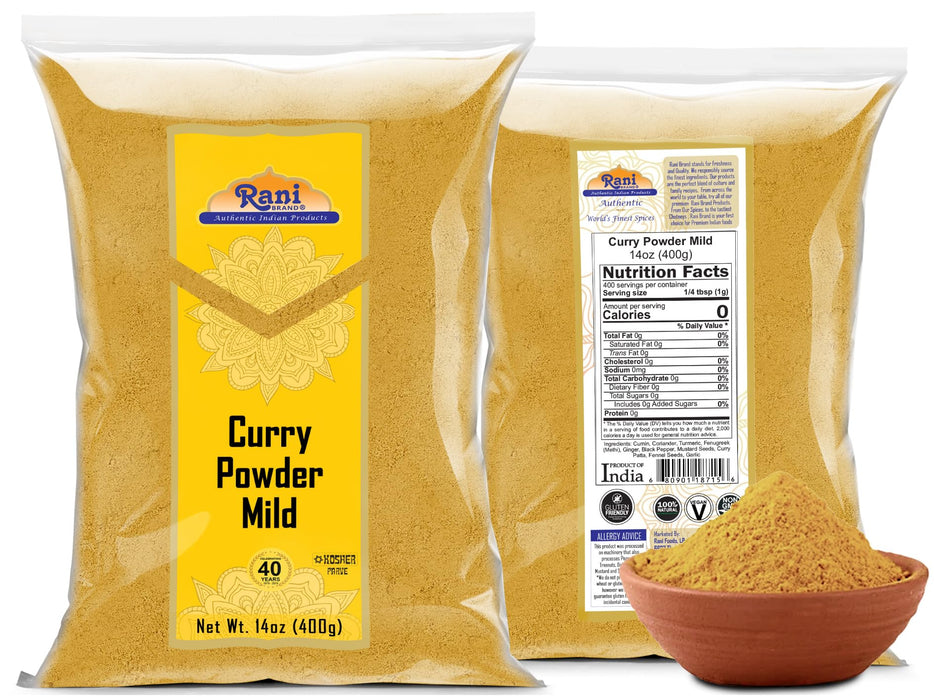 Rani Curry Powder Mild Natural 10-Spice Blend 400g (14oz) ~ Salt Free | Vegan | No Colors | Gluten Friendly | NON-GMO | Kosher | NO Chili or Peppers