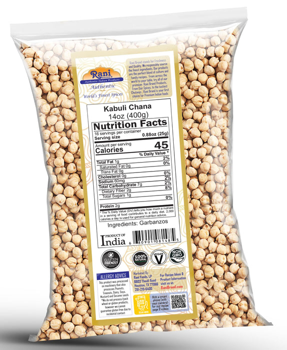 Rani Garbanzo Beans (Kabuli Chana) 14oz (400g) ~ All Natural | Vegan | Gluten Friendly | NON-GMO | Kosher | Indian Origin