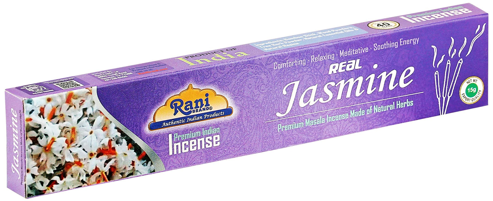 Rani Jasmine Incense (Premium Masala Incense Made of Natural Herbs) 15g x 10 Packets ~ Total of 100 Incense sticks | For Puja Purposes | Indian Origin