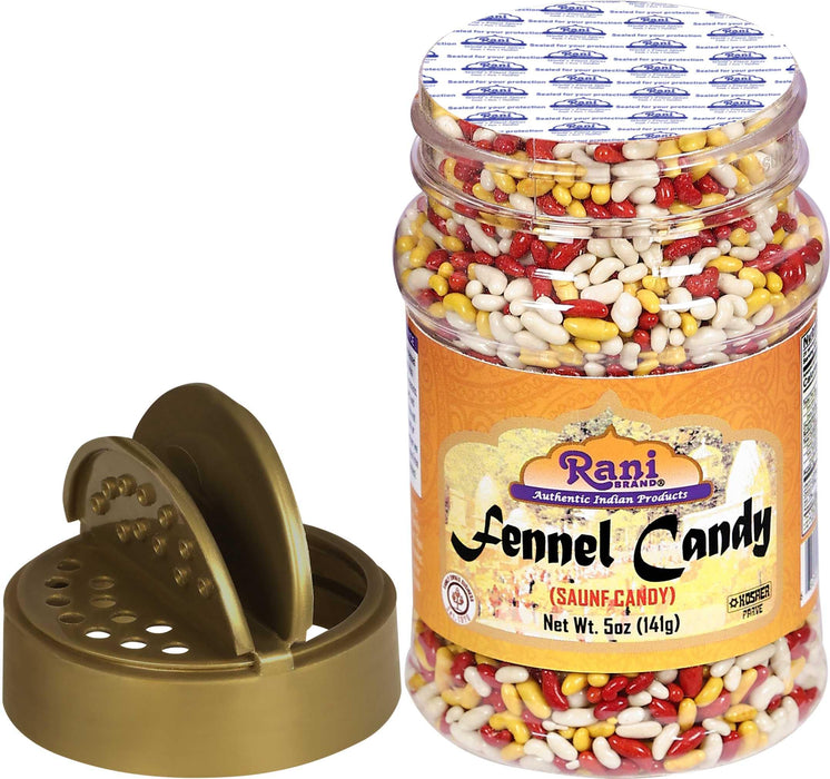 Rani Sugar Coated Fennel Candy 5oz (141g) PET Jar ~ Indian After Meal Digestive Treat | Vegan | Gluten Friendly | NON-GMO | Kosher | Indian Origin