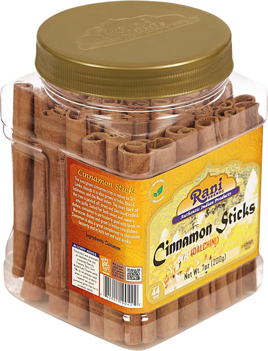 Rani Cinnamon Sticks 7oz (200g) PET Jar - 36-44 Sticks - Strong Aroma, Perfect for Baking, Cooking & Beverages | 3+ Inches Length - Cassia Saigon Cinnamon from Vietnam | Kosher