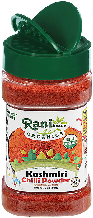 Rani Organic Kashmiri Chilli Powder (Deggi Mirch, Low Heat) 3oz (85g) PET Jar ~ All Natural | Vegan | Gluten Friendly | NON-GMO | Indian Origin | USDA Certified Organic