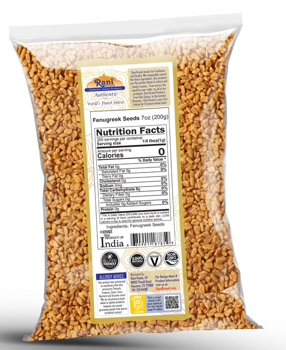 Rani Fenugreek (Methi) Seeds Whole 7oz (200g) Trigonella foenum graecum ~ All Natural | Vegan | Gluten Friendly | Non-GMO | Kosher | Indian Origin