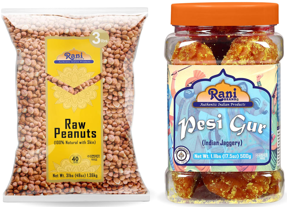 Rani Raw Peanuts 3lbs (48oz) & Pesi Gur 17.5oz (500g) Best for Making Special Peanut Brittle ~ All Natural | Vegan | Gluten Friendly | NON-GMO | Indian Origin