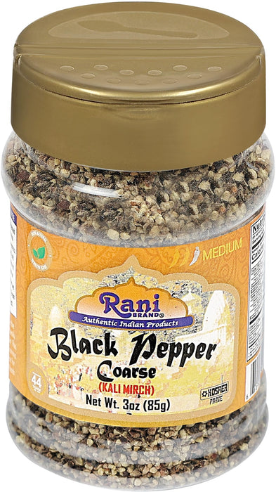 Rani Black Pepper Coarse Ground 28 Mesh (Table Grind), 3oz (85g) PET Jar ~ Gluten Friendly, Non-GMO, All Natural | Kosher