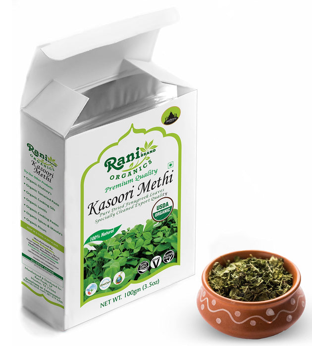Rani Organic Fenugreek Leaves Dried (Kasoori Methi) 3.5oz (100g) ~ All Natural | Vegan | Gluten Friendly | NON-GMO | Indian Origin | USDA Certified Organic