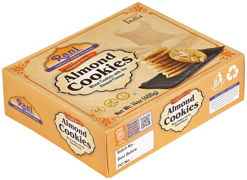 Rani Almond Cookies (Wheat Cookies with Almond Flavor) 14oz (400g) Pack of 3+1 FREE, Premium Quality Indian Cookies ~ Vegan | Non-GMO | Indian Origin