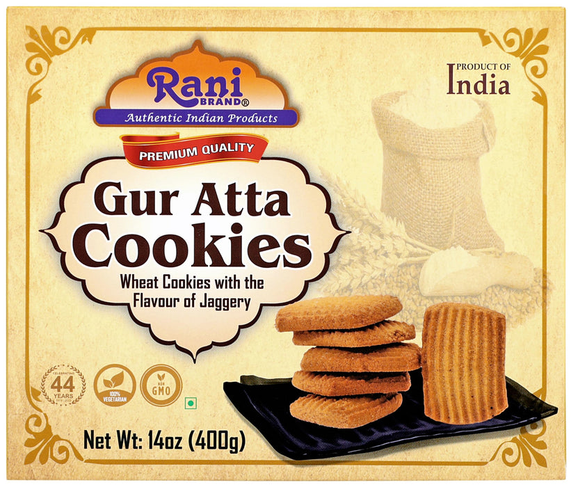 Rani Gur Atta Cookies (Wheat Cookies with the Flavor of Jaggery) 14oz (400g) Pack of 3+1 FREE, Premium Quality Indian Cookies ~ All Natural | Vegan | Non-GMO | Indian Origin