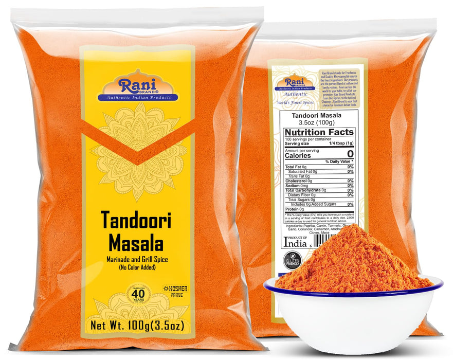 Rani Tandoori Masala (Natural, No Colors Added) Indian 11-Spice Blend 3.5oz (100g) ~ Salt Free | Vegan | Gluten Friendly | NON-GMO | Kosher | Indian Origin