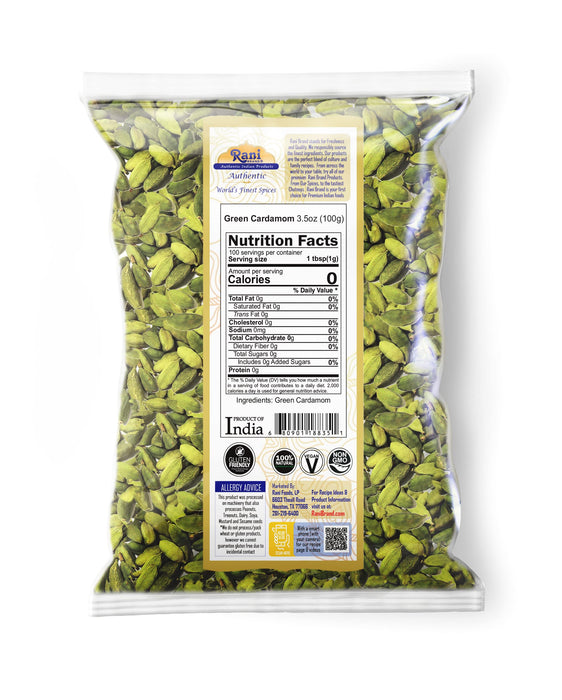 Rani Green Cardamom Pods Spice (Hari Elachi) 3.5oz (100g) ~ All Natural | Vegan | Gluten Friendly | NON-GMO | Kosher | Product of India