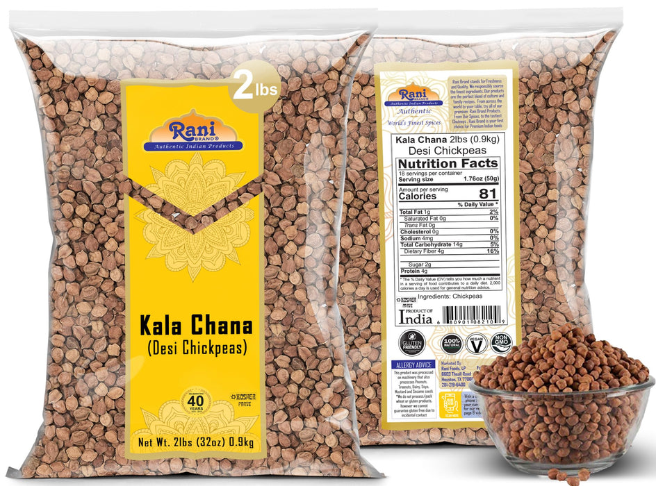Rani Kala Chana (Desi Chickpeas Chana with skin) 32oz (2lbs) 907g ~ All Natural | Gluten Friendly | NON-GMO | Vegan | Kosher | Indian Origin