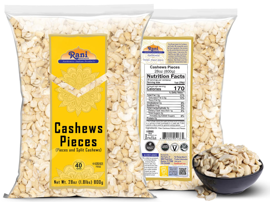 Rani Raw Cashews Halves and Pieces (uncooked, unsalted) 28oz (800g) ~ All Natural, No Preservatives | Vegan | NON-GMO | Kosher | Gluten Friendly