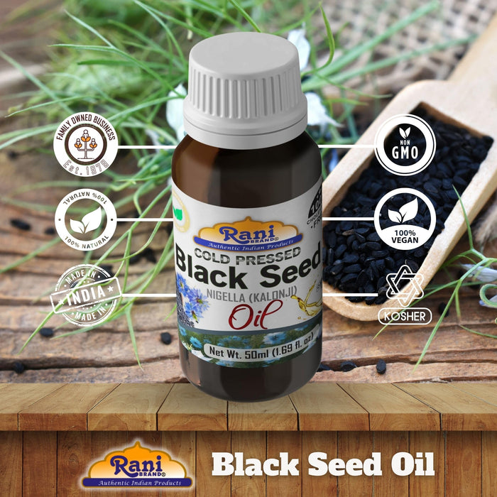 Rani Pure Black Seed (Nigella, Kalonji) Oil 1.69 Fl oz (50ml) Cold Pressed ~ 100% Cholesterol Free | All Natural | Gluten Free | NON-GMO | Kosher | Vegan | Indian Origin