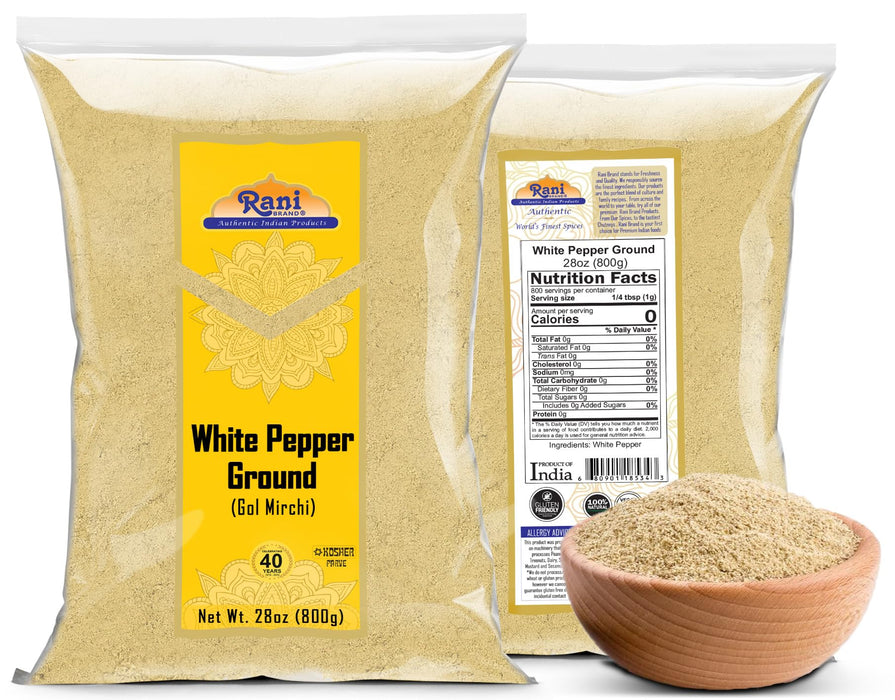 Rani White Pepper (Gol Mirch), Ground Spice 28oz (1.75lbs) 800g ~ All Natural | Vegan | Gluten Friendly | NON-GMO | Kosher | Indian Origin