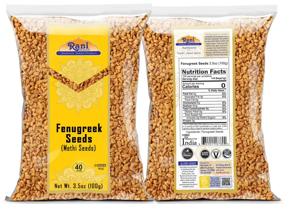 Rani Fenugreek (Methi) Seeds Whole 3.5oz (100g) Trigonella foenum graecum ~ All Natural | Vegan | Gluten Friendly | Non-GMO | Kosher | Indian Origin