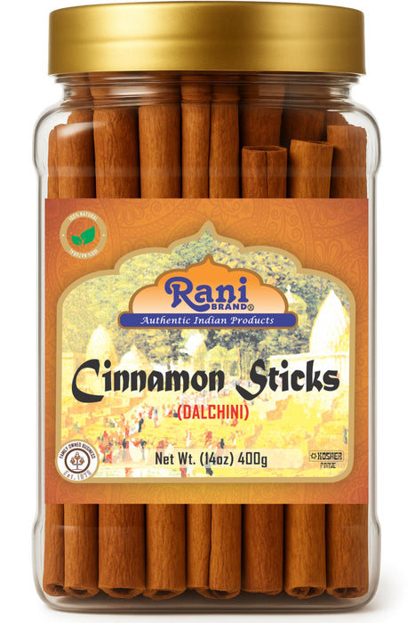 Rani Cinnamon Sticks 14oz (400g) PET Jar - 72-88 Sticks - Strong Aroma, Perfect for Baking, Cooking & Beverages | 3+ Inches Length - Cassia Saigon Cinnamon from Vietnam | Kosher