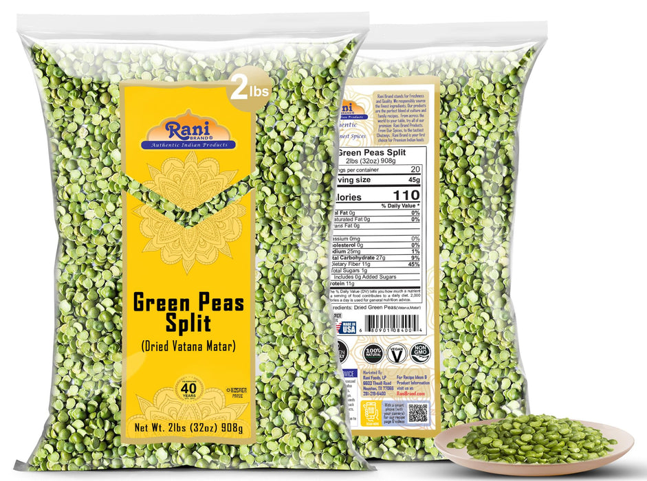 Rani Green Peas Split, Dried (Vatana, Matar) 32oz (2lbs) 907g ~ All Natural | Kosher | Vegan | Gluten Friendly | Product of USA