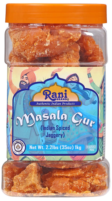 Rani Masala Gur (Jaggery) Indian Unrefined Raw Cane Sugar 35oz (2.2lbs) 1kg PET Jar ~ Gluten Friendly | Vegan | NON-GMO | Kosher | Indian Product