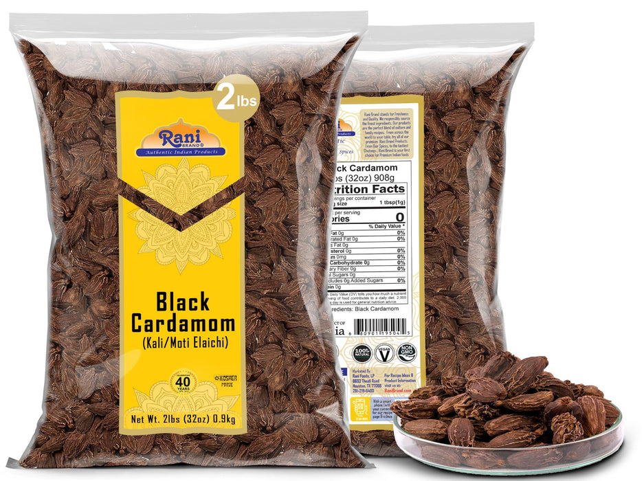 Rani Black Cardamom Pods (Kali Elachi) Whole Indian Spice 32oz (2lbs) 908g Bulk ~ All Natural | Vegan | Gluten Friendly | NON-GMO | Kosher | Indian Origin | Smokey, Tsaoko, Cao Guo, Bach Dan Khau, Badi