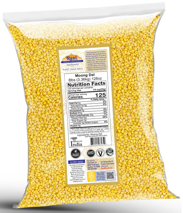 Rani Moong Dal (Split Mung Beans Without Skin) Lentils Indian 128oz (8lbs) 3.63kg Bulk ~ All Natural | Gluten Friendly | Non-GMO | Kosher | Vegan | Indian Origin