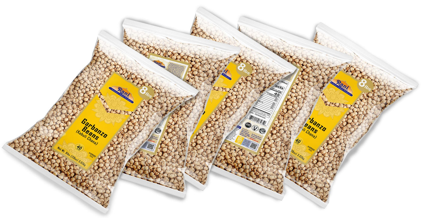 Rani Garbanzo Beans (Kabuli Chana) 8lbs ~ Pack of 5 ~ (40lbs Total!) All Natural | Vegan | Gluten Friendly | NON-GMO | Kosher | Indian Origin