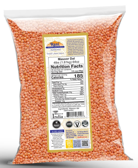 Rani Masoor Dal (Indian Red Lentils) Split Gram, 64oz (4lbs) 1.81kg ~ All Natural | Gluten Friendly | NON-GMO | Kosher | Vegan | Indian Origin