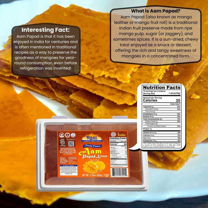 Rani Aam Papad (Mango Fruit Snack) 5.25oz (150g) ~ All Natural | Vegan | Gluten Friendly | Kosher | Indian Origin & Taste