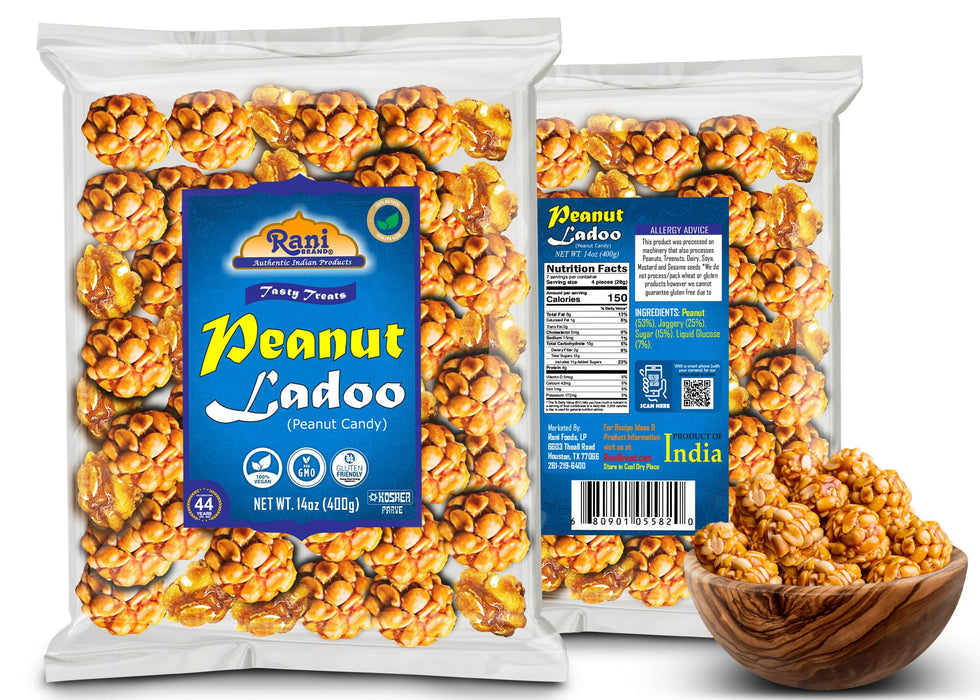 Rani Peanut Ladoo (Round Peanut Brittle Candy) 14oz (400g) ~ All Natural | Vegan | Kosher | No colors | Gluten Free Ingredients | Indian Origin