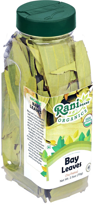 Rani Organic Bay Leaves (Tej Patta) Whole Spice Hand Selected Extra Large 2.5oz (70g) PET Jar ~ All Natural | Gluten Friendly | NON-GMO | Vegan | Indian Origin | USDA Certified Organic