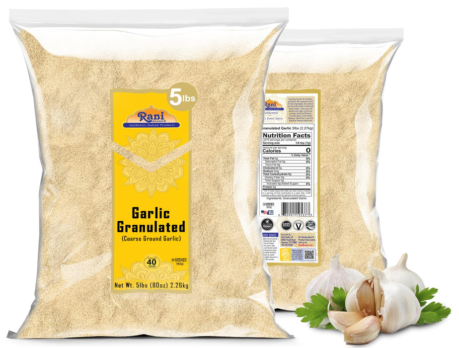 Rani Granulated Garlic (Coarse Ground Garlic) 80oz (5lbs) 2.27kg Bulk ~ All Natural | Gluten Friendly | Vegan | NON-GMO | Kosher | No Salt or fillers | Product of USA