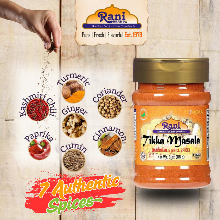 Rani Tikka Masala Indian 7-Spice Blend 3oz (85g) ~ All Natural, Salt-Free | Vegan | Kosher | No Colors | Gluten Free Ingredients | NON-GMO