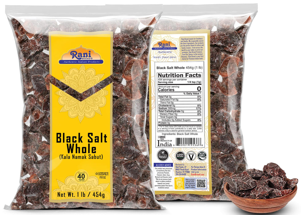 Rani Black Salt Raw Whole (Kala Namak) Mineral 16oz (1lb) 454g ~ Unrefined, Pure and Natural | Vegan | Gluten Friendly | NON-GMO | Kosher | Indian Origin
