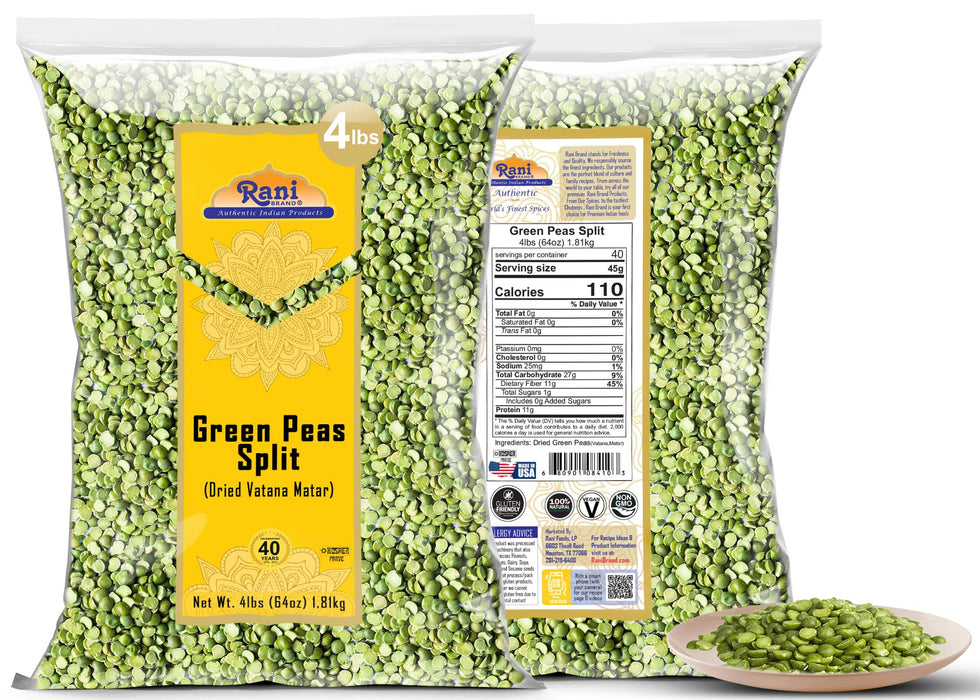 Rani Green Peas Split, Dried (Vatana, Matar) 64oz (4lbs) 1.81kg ~ All Natural | Kosher | Vegan | Gluten Friendly | Product of US